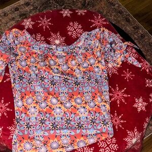 Tracy Negoshian Orange and Blue Floral Blouse